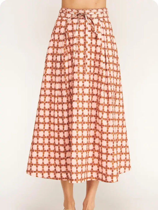 Chainlink Printed A-Line Pleat Midi Skirt