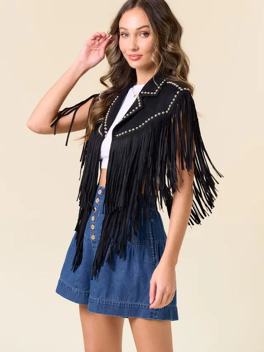 Black Studded Fringe Shrug