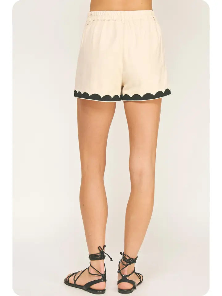 Ecru/black Contrast Embroidery Shorts