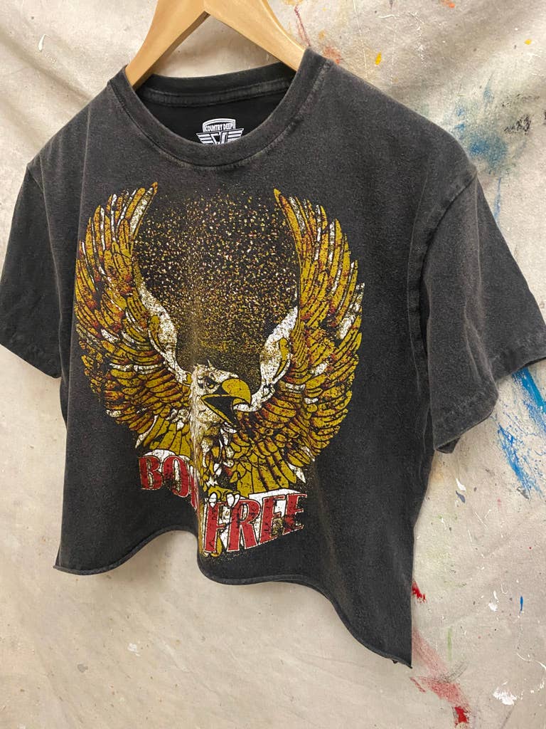 Born Free OVERSIZED 90's vibe  Cropped  T- shirt: Large Black acid wash Relaxed