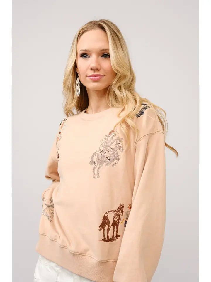 Western Motif Embroidered Sweatshirt