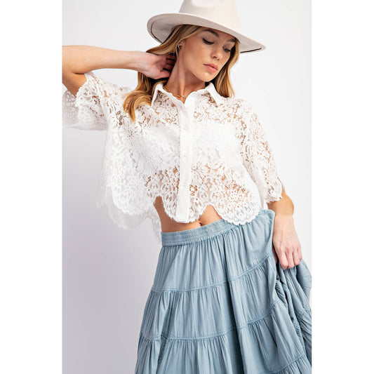 White Scallop Lace Crop Top