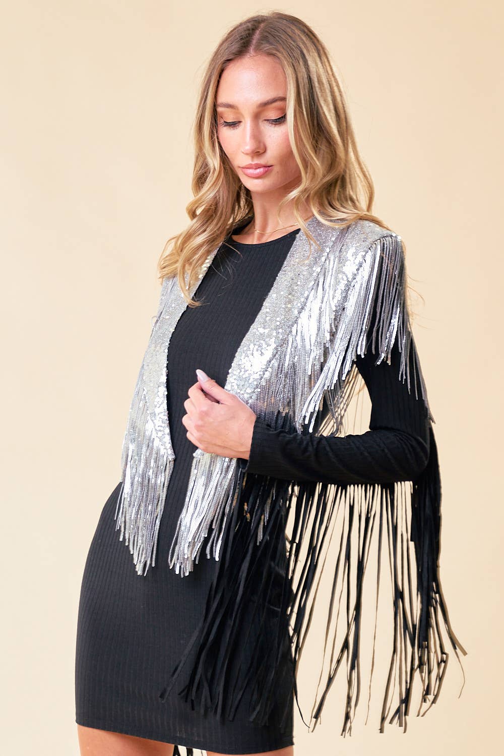 Silver Festival Sequin Fringe Shrug