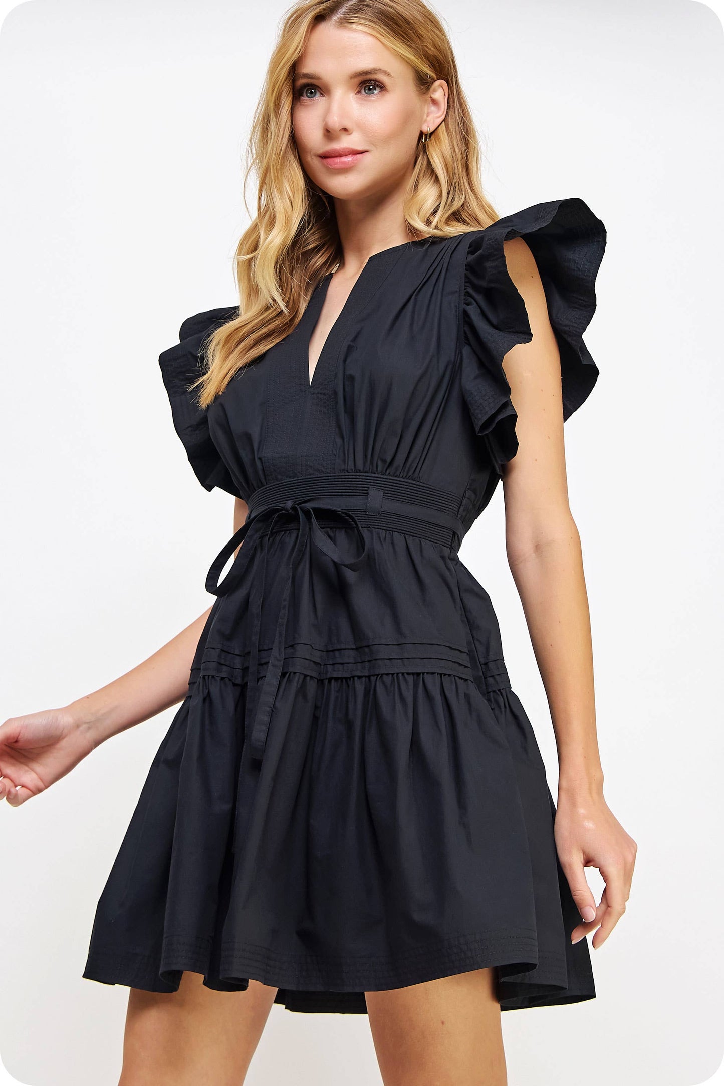 Flutter Sleeve Poplin Mini Dress: Lime Sherbet / S