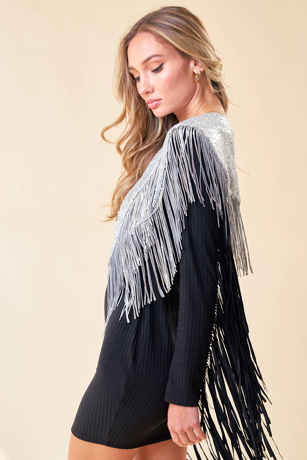 Silver Festival Sequin Fringe Shrug