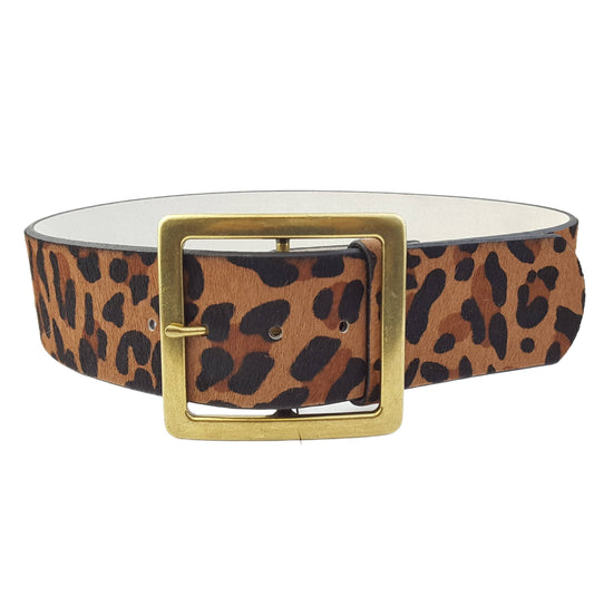 Brown Leopard Wide width Genuine Hair Leather Belt