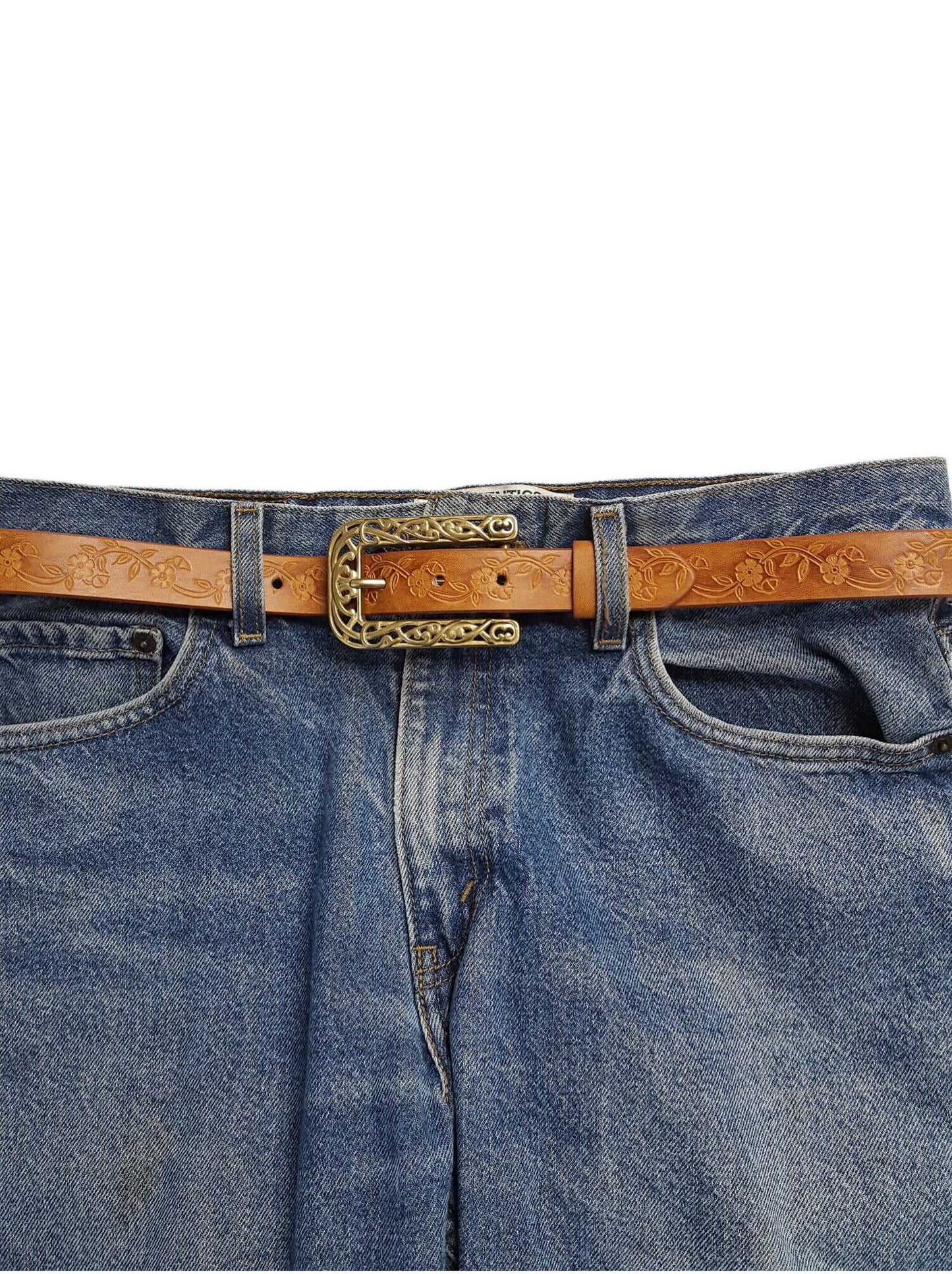 Tan Western Hand-Painted floral tooled belt