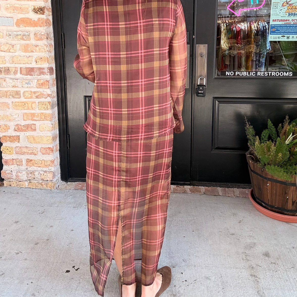 After Hours Sheer Plaid Midi Skirt (part of a set)