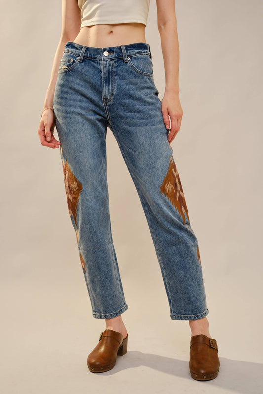 Embroidered Straight Leg Jeans