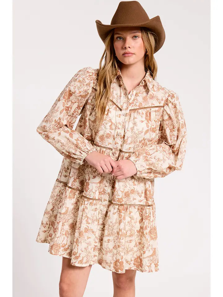 Brown Toile Button-down Dress