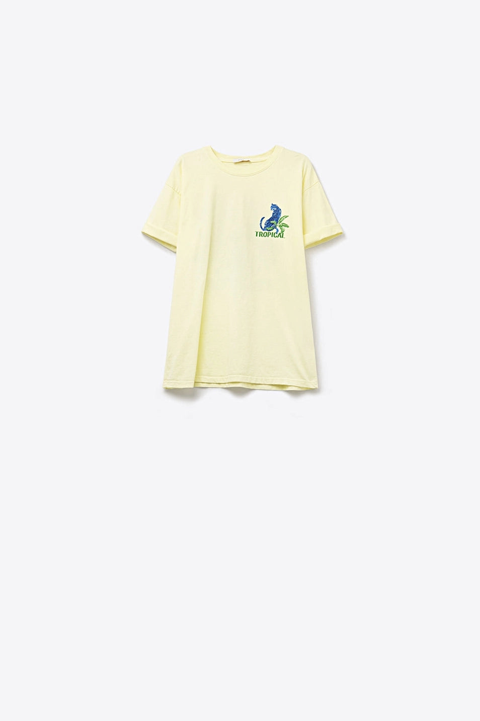 Yellow T-Shirt Made in Italy with Tropical Graphic Print