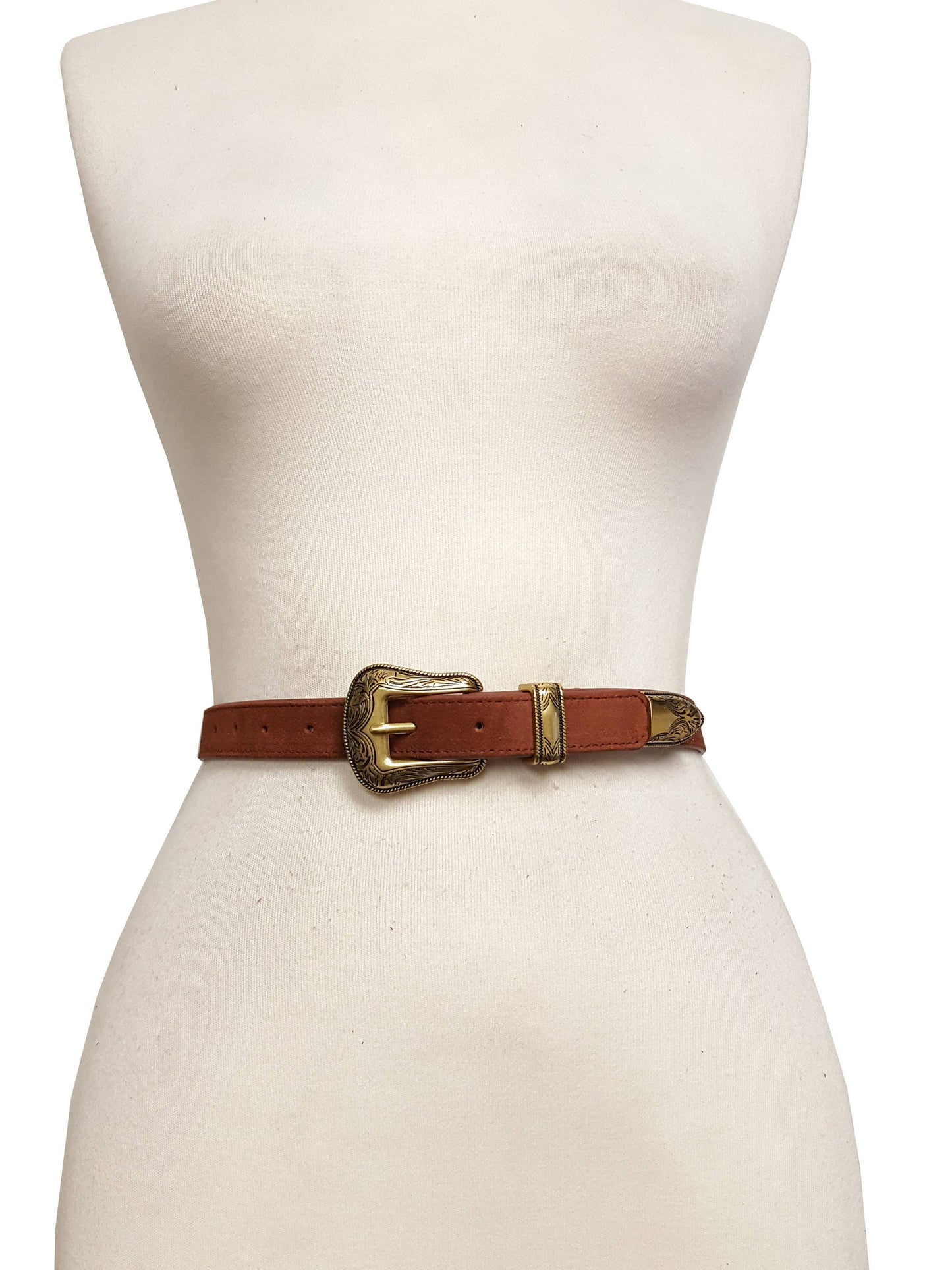 Brown Genuine Suede Leather Belt w. Western Buckle