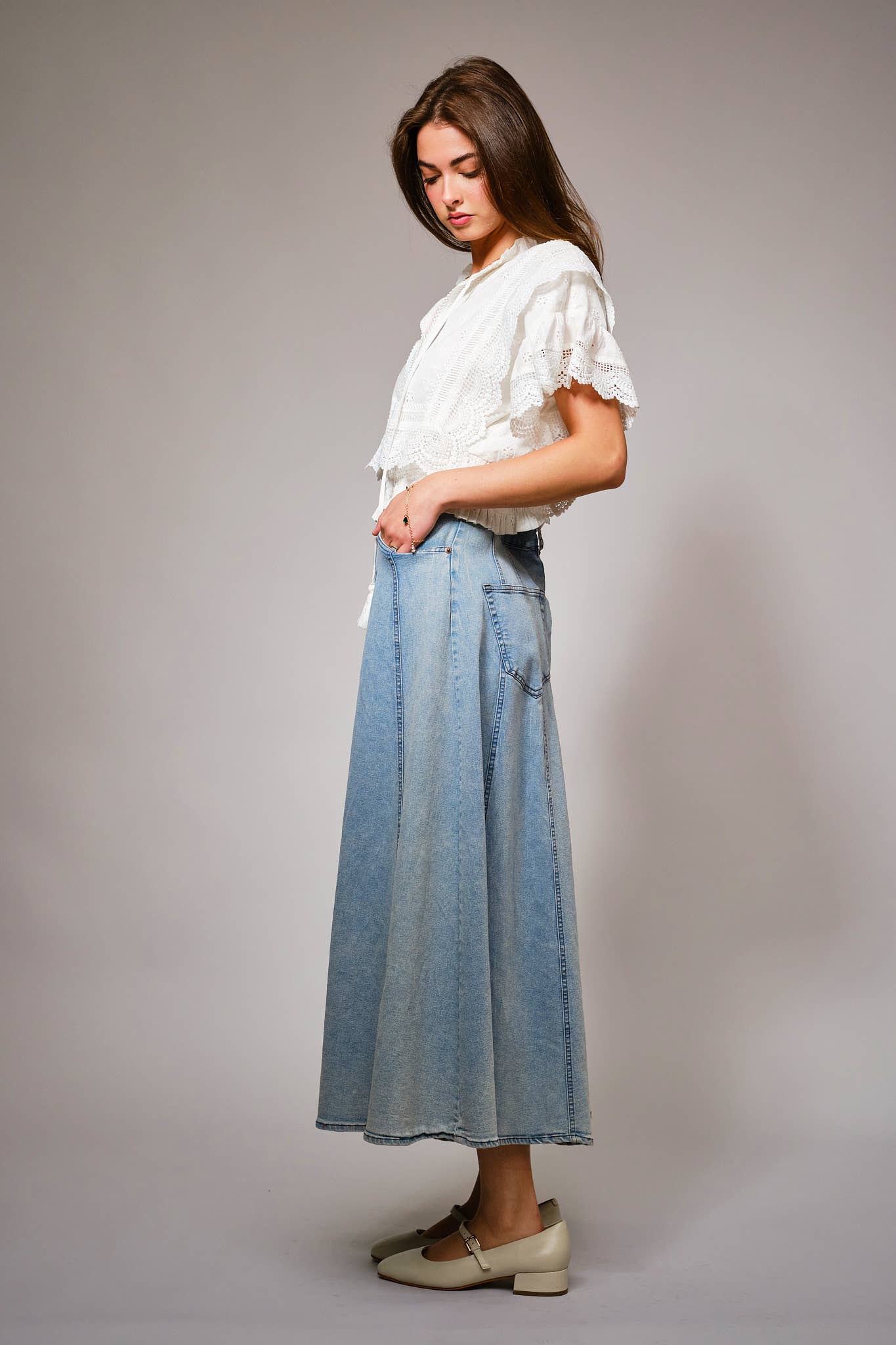 Eyelet Embroidered Tassel Tie Front Crop Top