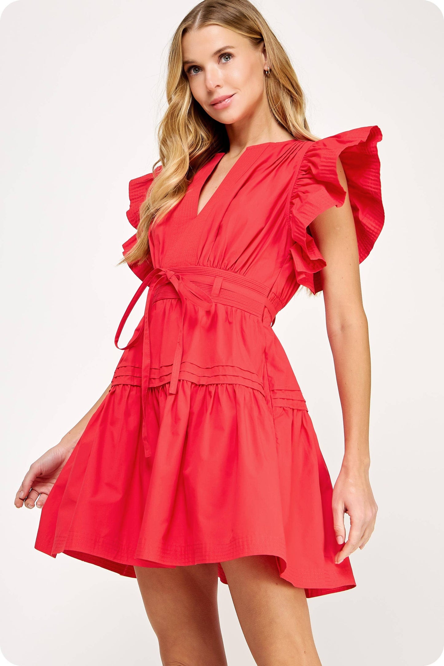 Flutter Sleeve Poplin Mini Dress: Lime Sherbet / S