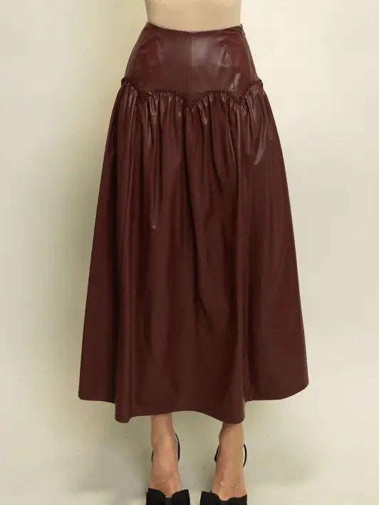 Bordeaux Gathered Midi Skirt