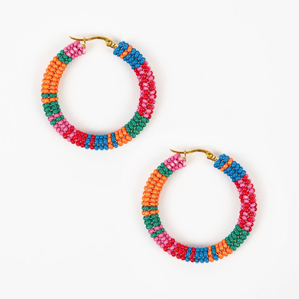 Patchwork Hoop Earrings: Taupe