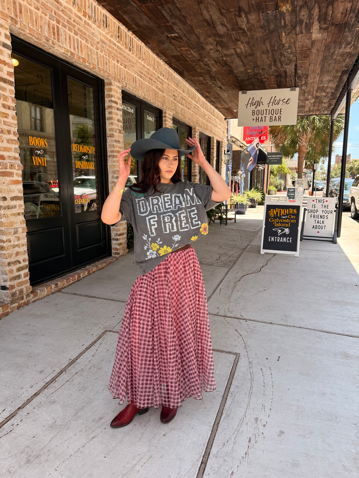 Pink and Brown Printed Mesh Long Skirt