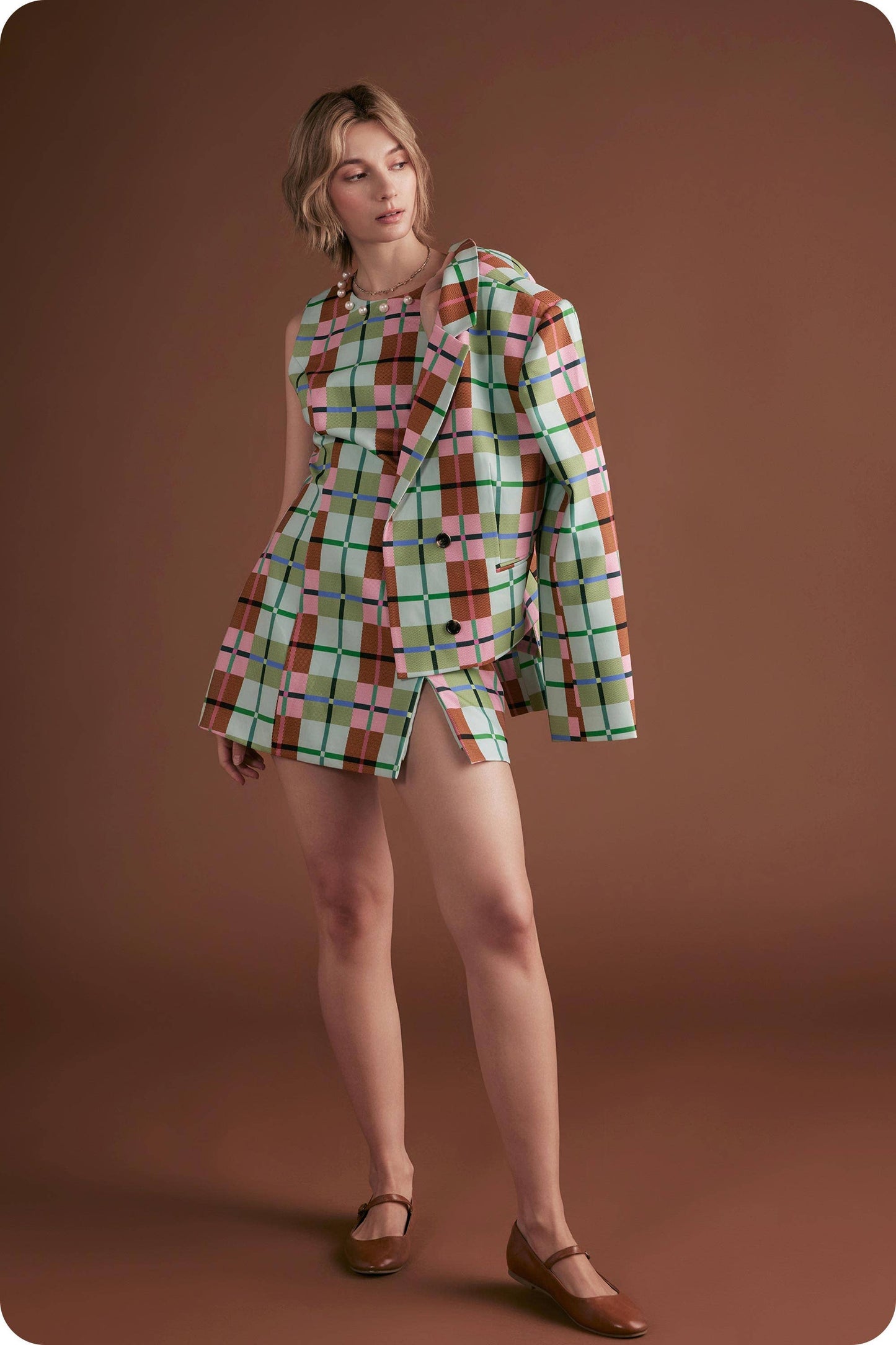 Multi Plaid Blazer Jacket