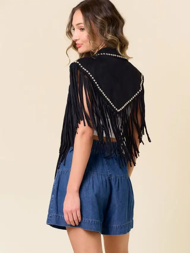 Black Studded Fringe Shrug