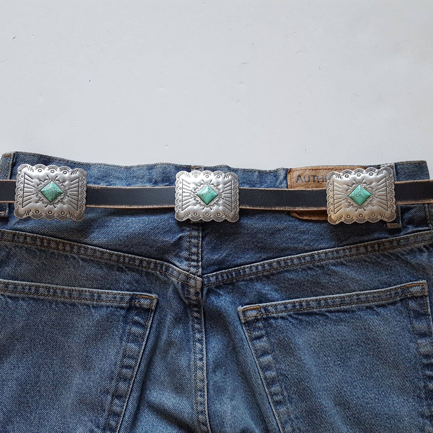 Black Rectangular Western Genuine Distressed Leather belt
