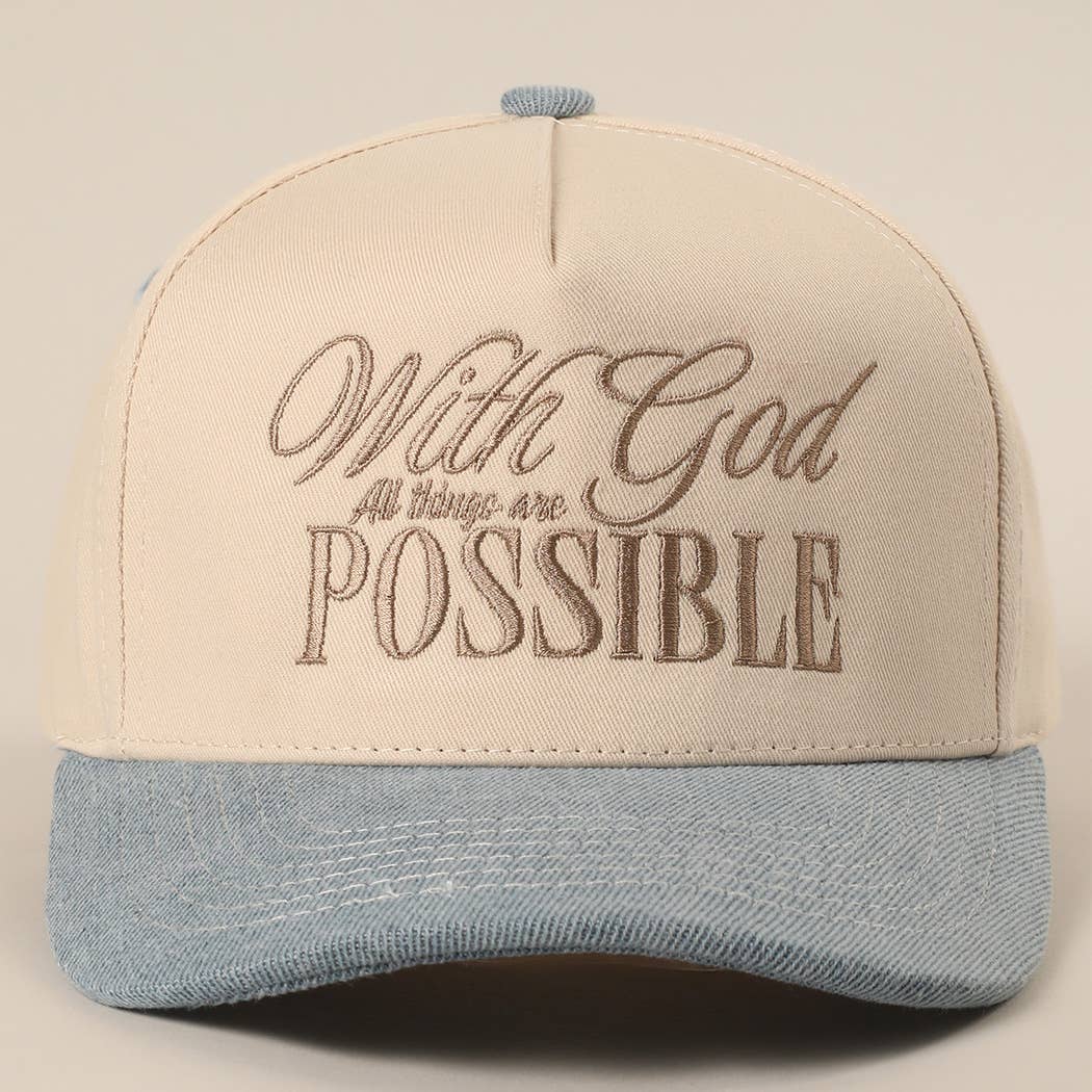 With God All Possible Embroidery Baseball Cap: SAGE / ONE SIZE