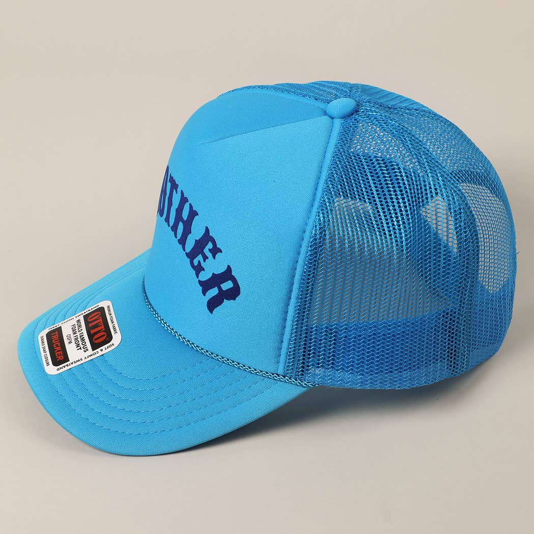 MOTHER Lettering Logo Foam Mesh Back Trucker Hat: NEON BLUE / ONE SIZE