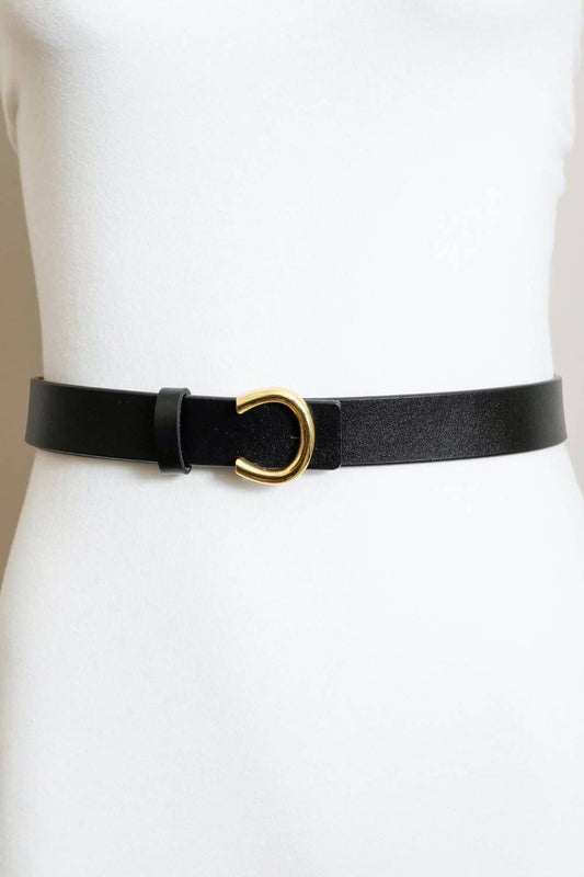 Black Minimalist Gold Horseshoe Belt