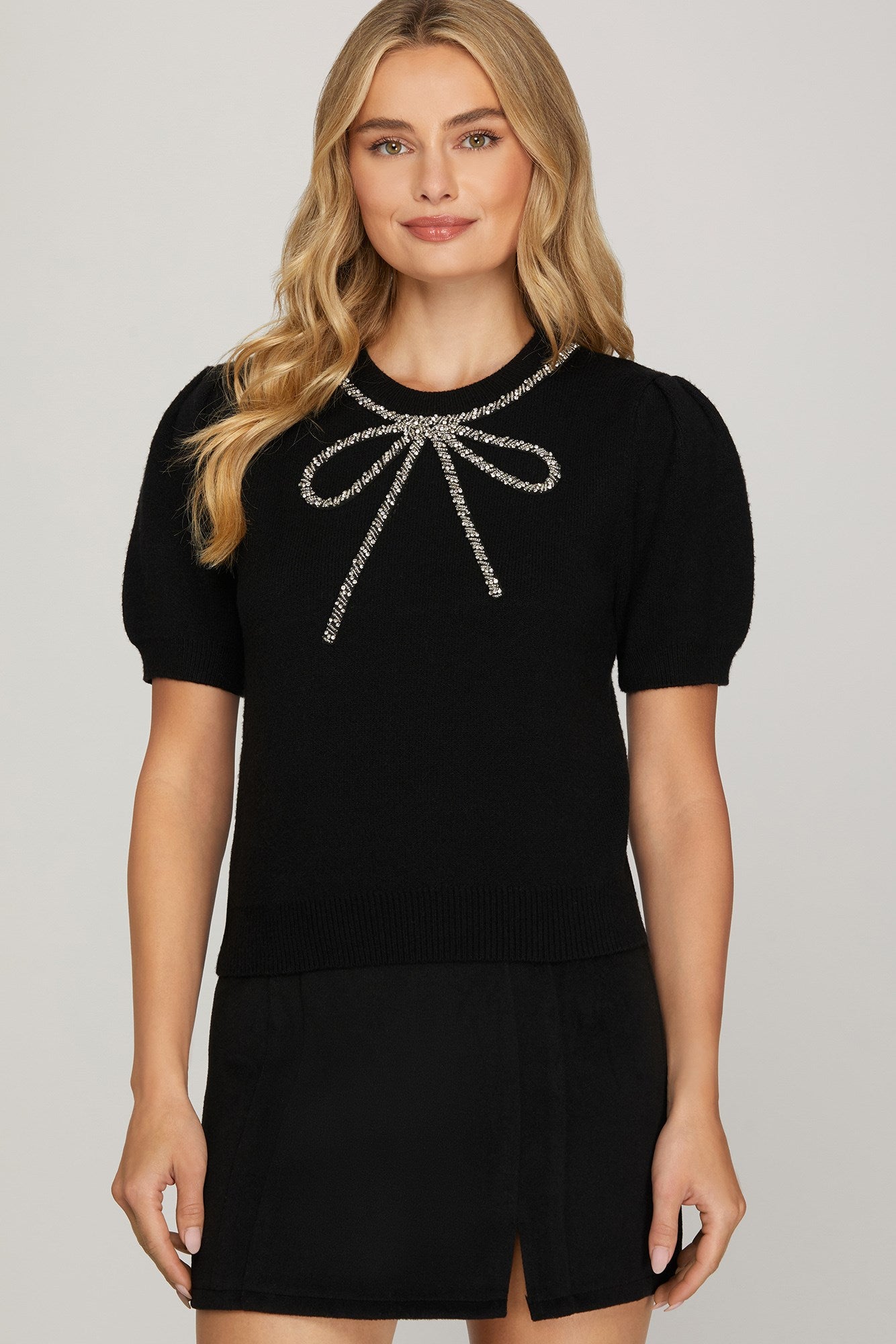 Bow Black Sweater Top