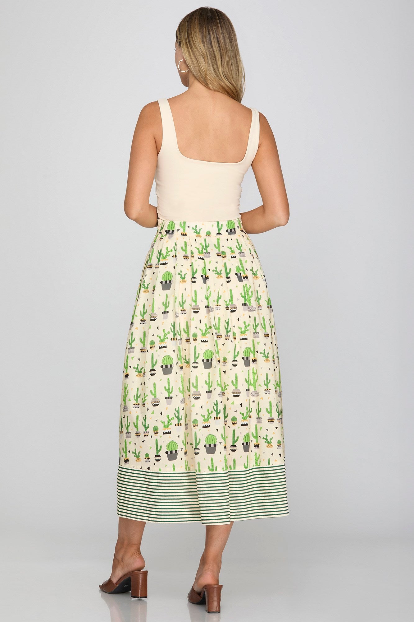 Cactus Printed Midi Skirt