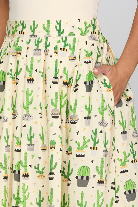 Cactus Printed Midi Skirt