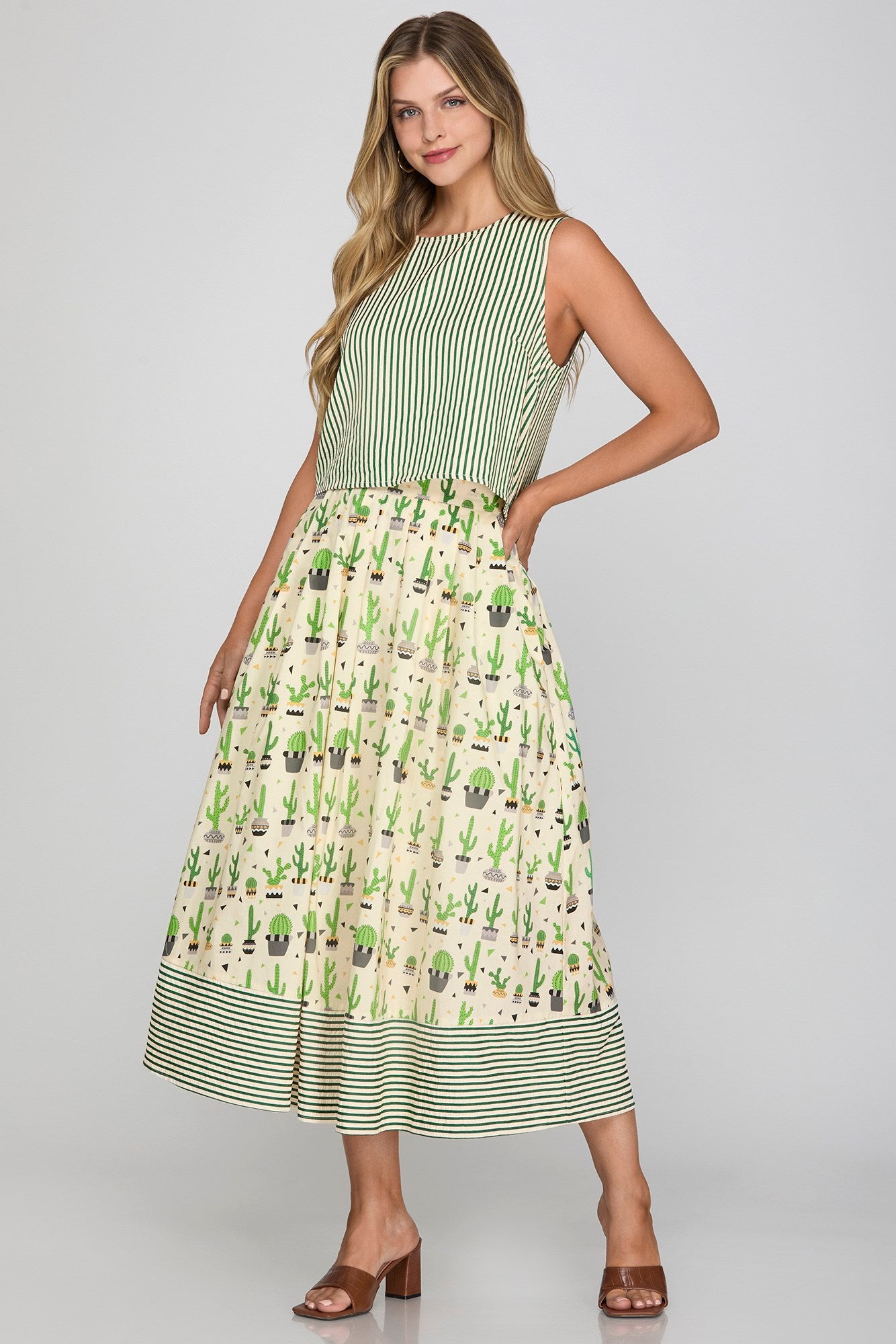 Cactus Printed Midi Skirt