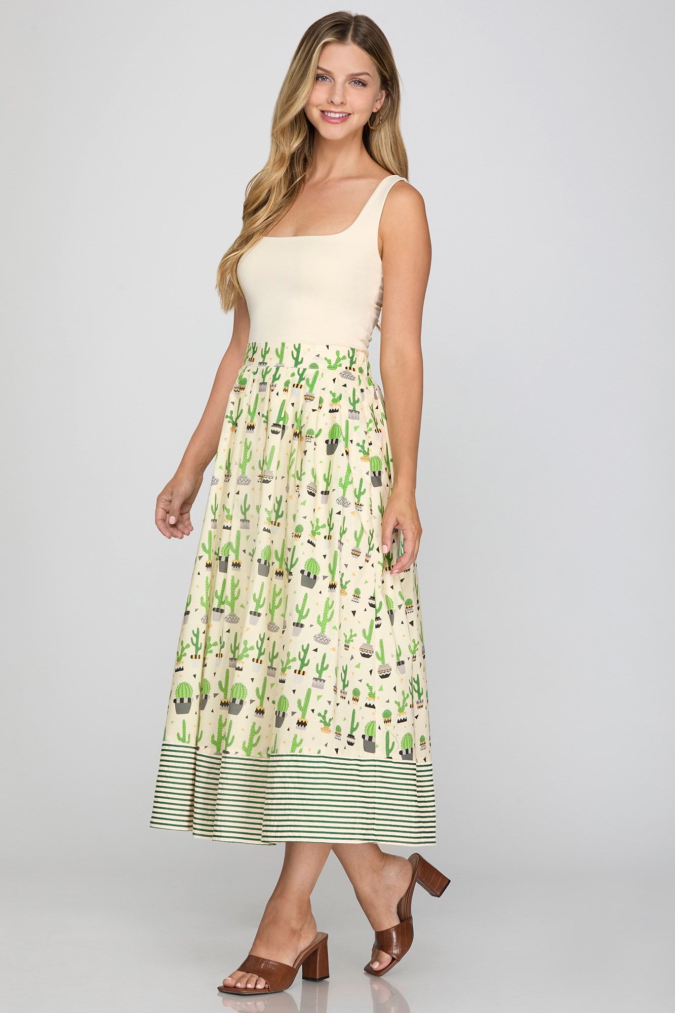 Cactus Printed Midi Skirt