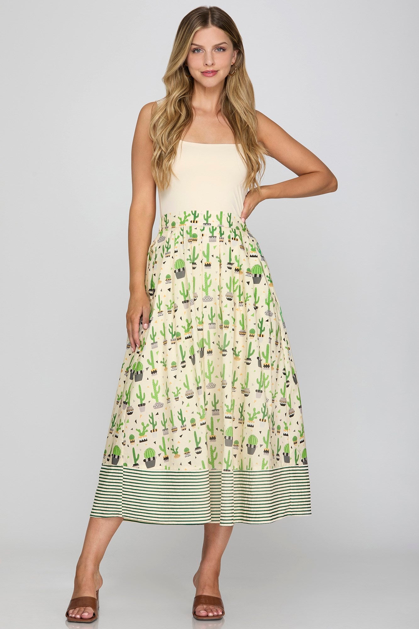 Cactus Printed Midi Skirt