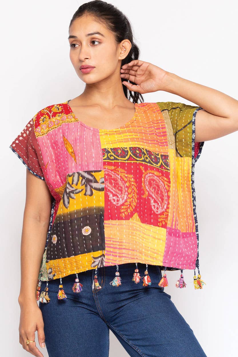 Cotton Kantha Crop Top