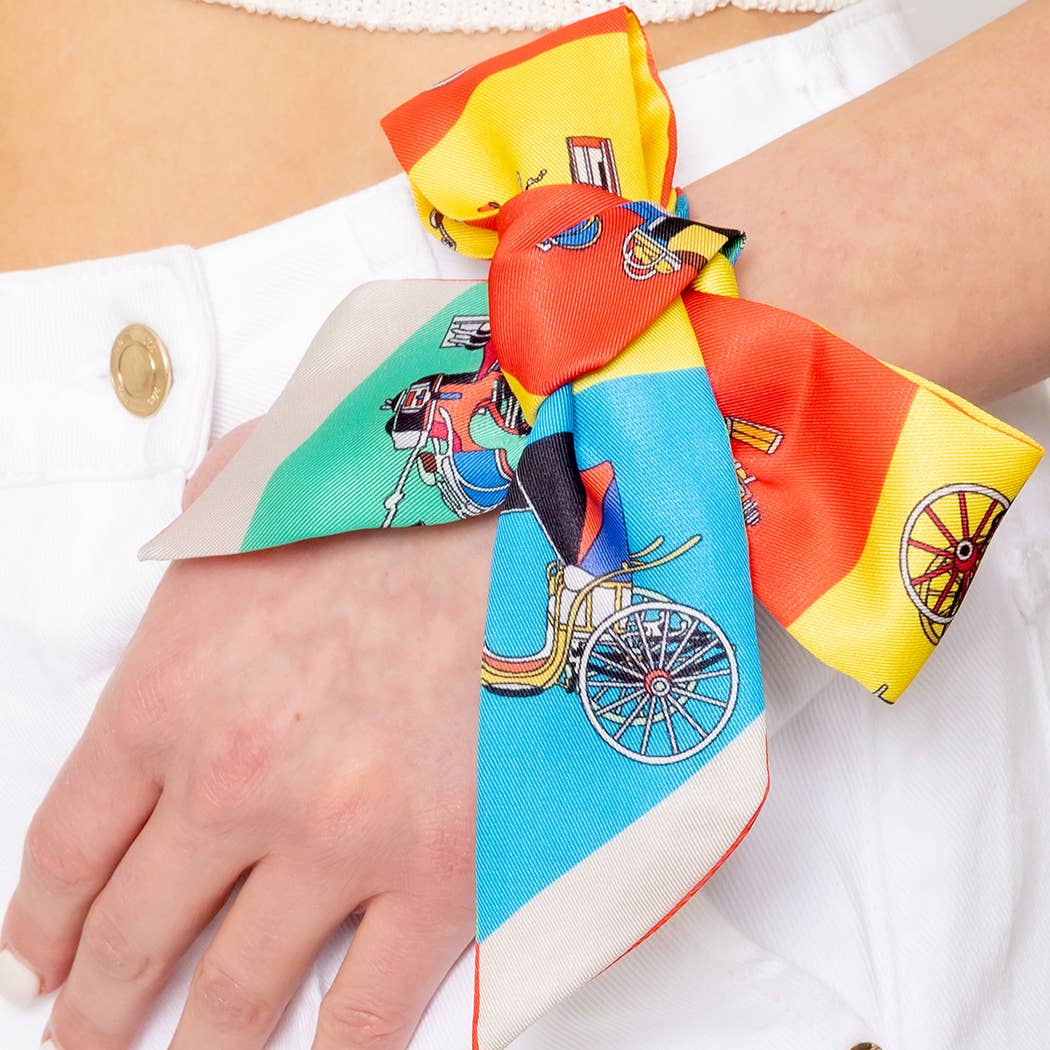 Horse Carriage Print Light Weight Twilly Scarf : YEL / ONE SIZE