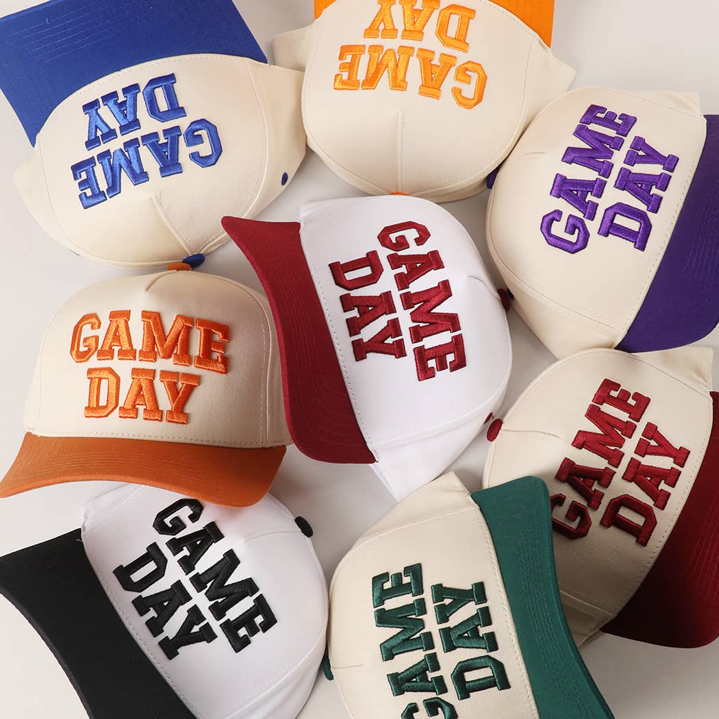 GAME DAY 3D Letter Embroidered Two-Tone Trucker Hat : BGD-WHT / ONE SIZE