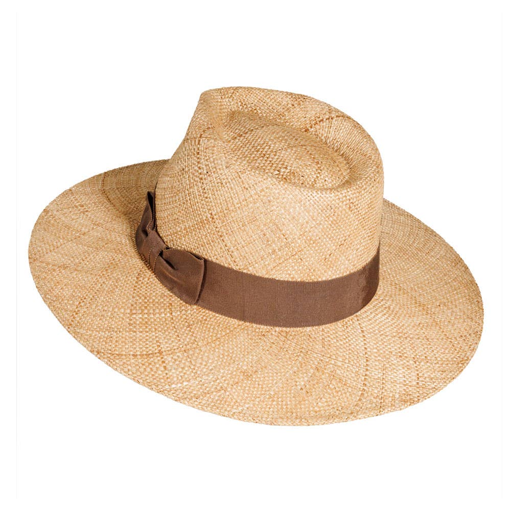 Woven Safari Straw Teardrop Fedora Hat - Style Sorento: Tan / S/M