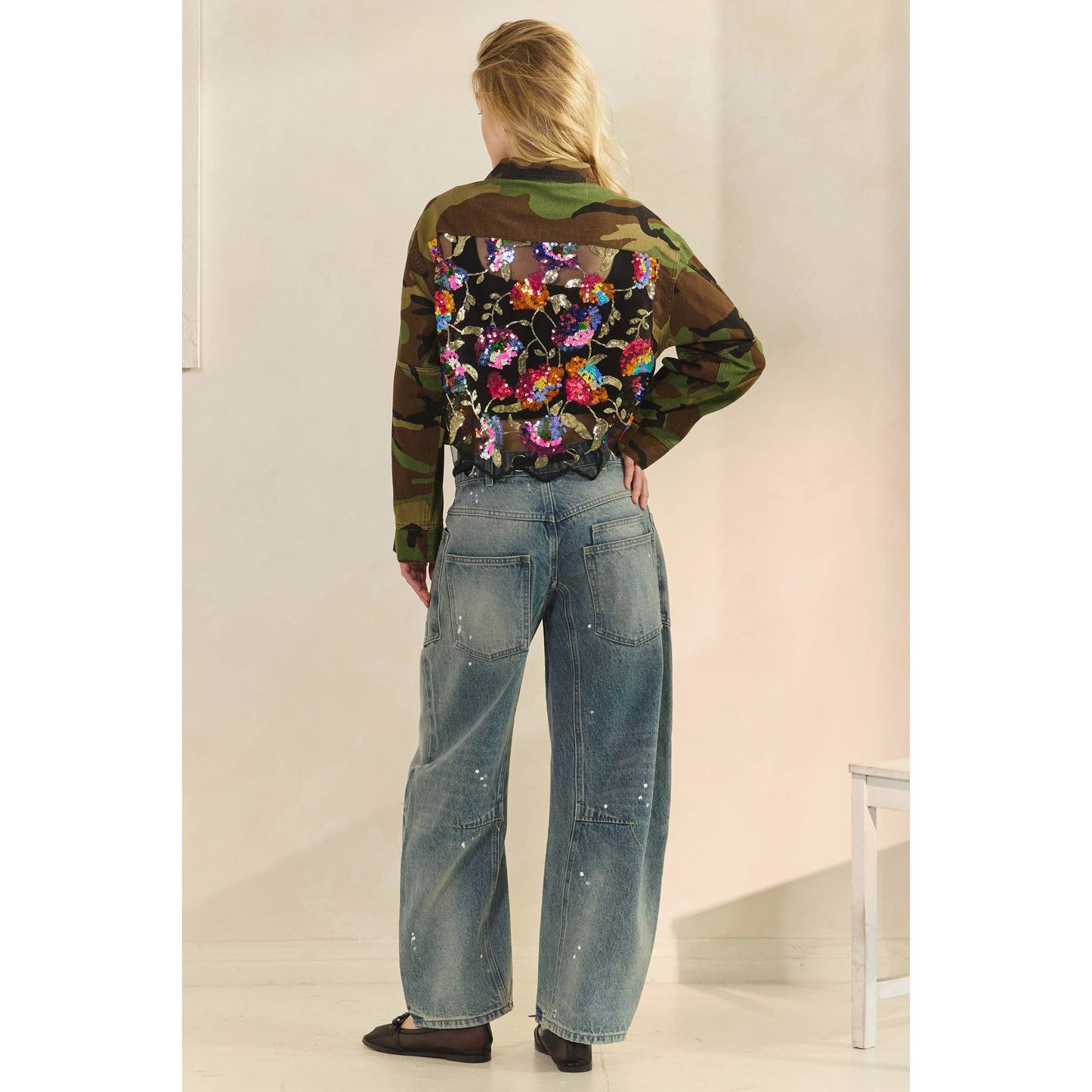 Camo Contrast Jacket: Camo Sequin