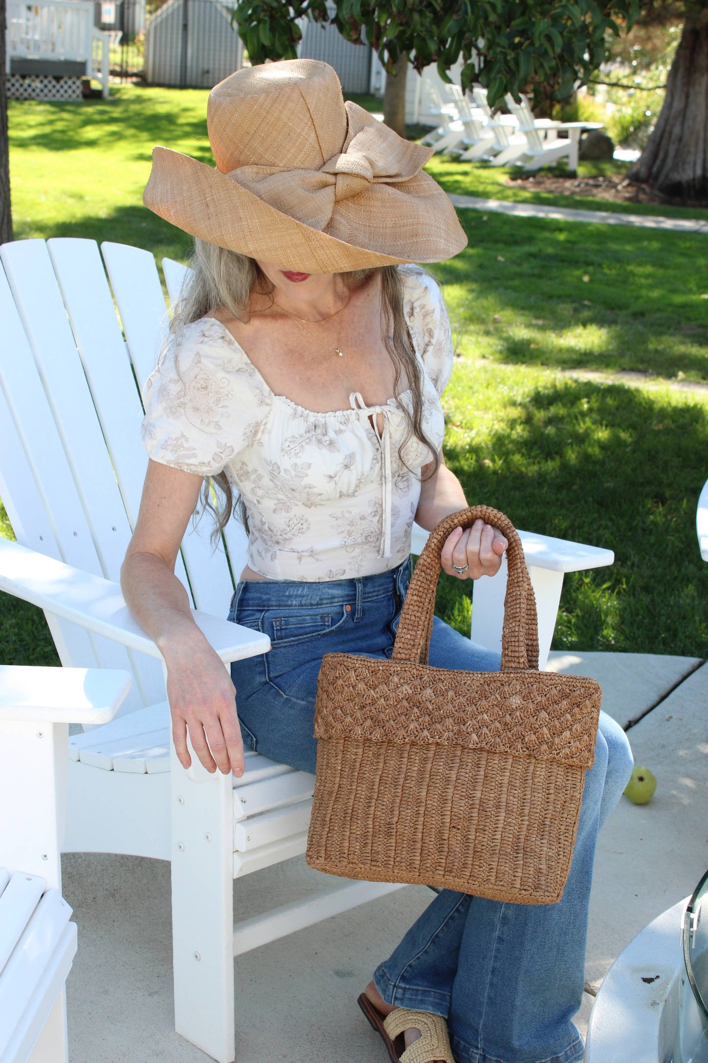 7" Natural  Wide Brim Big Bow Solid Color Straw Sun Hats