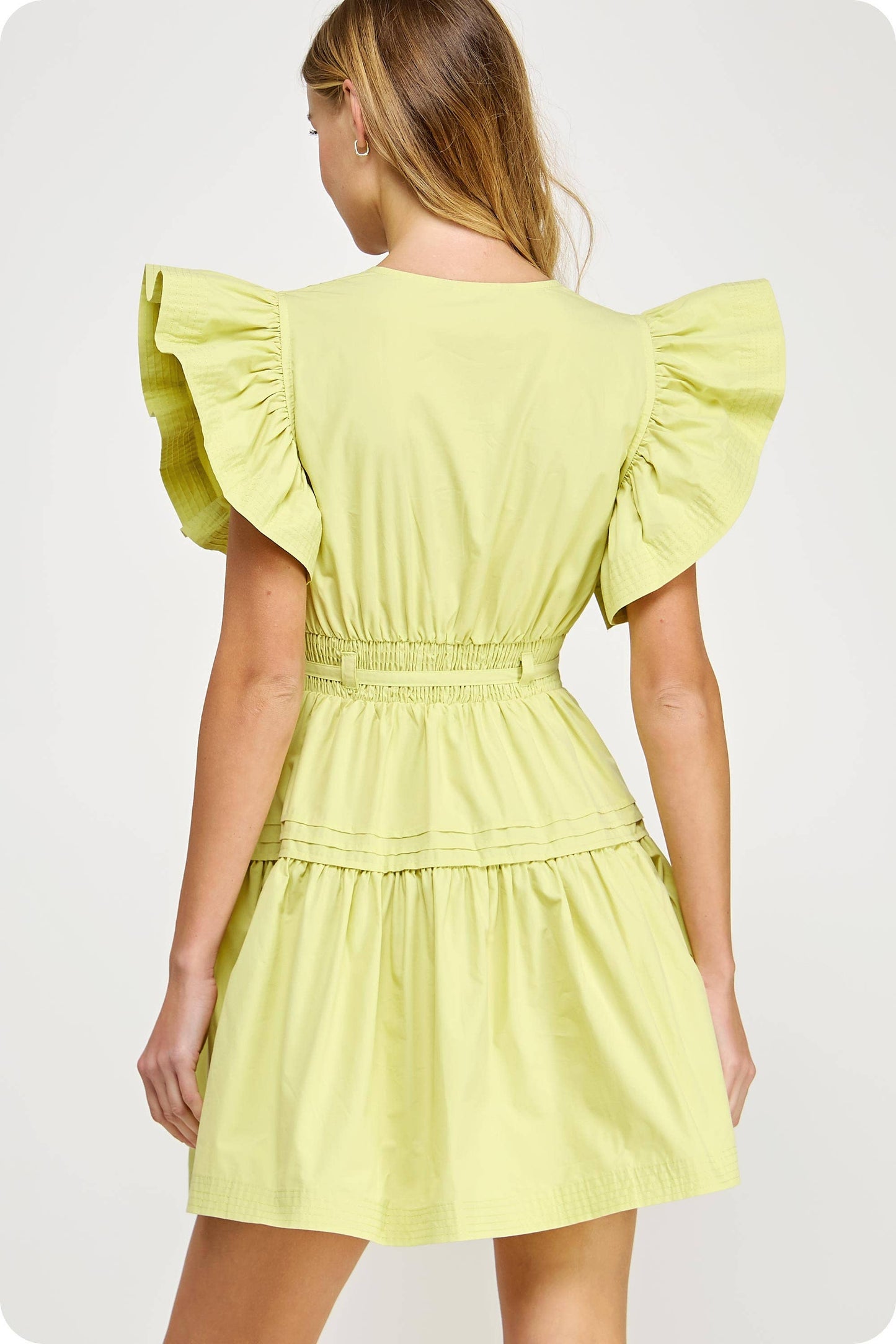 Flutter Sleeve Poplin Mini Dress: Lime Sherbet / M