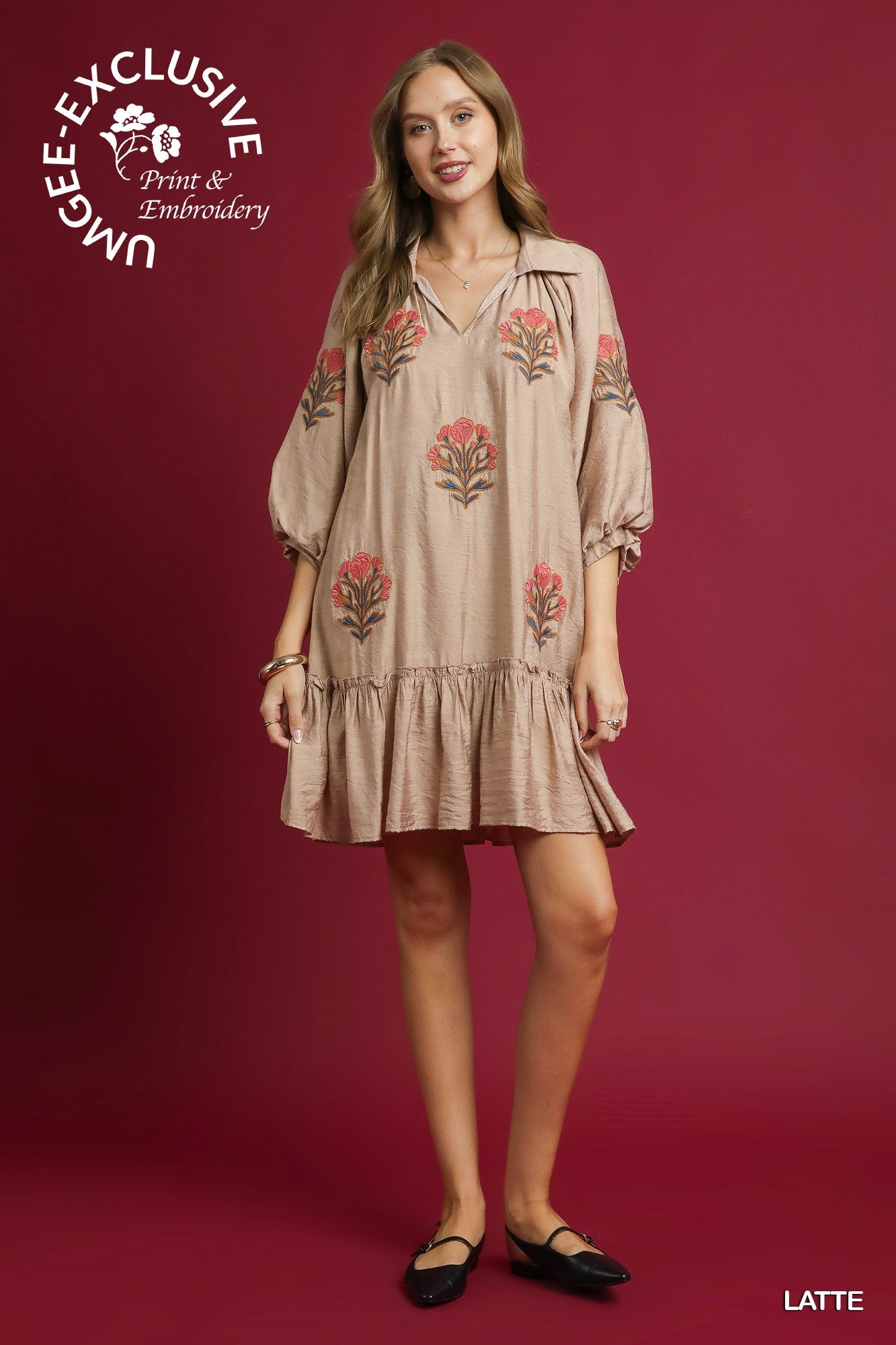 Mocha Embroidered Floral Dress