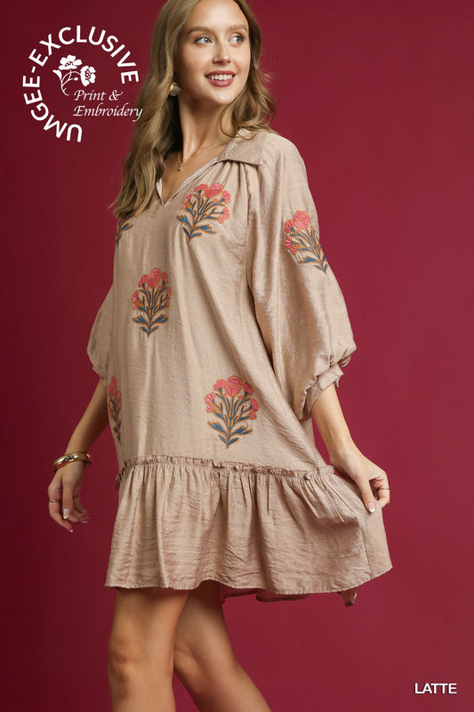 Mocha Embroidered Floral Dress