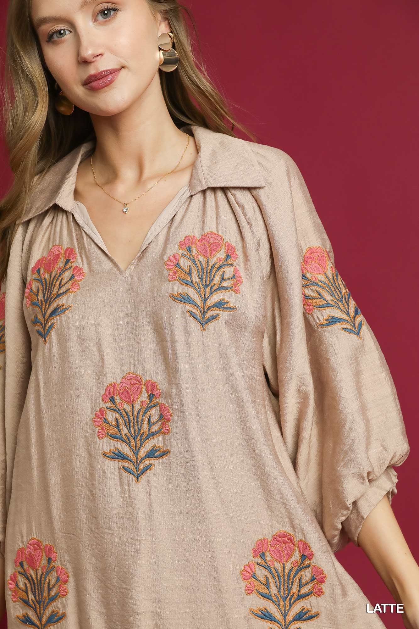 Mocha Embroidered Floral Dress