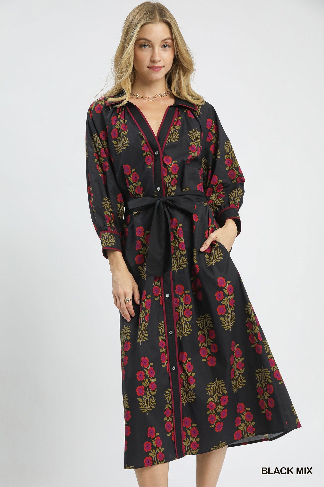 Black Floral Maxi Shirt Dress