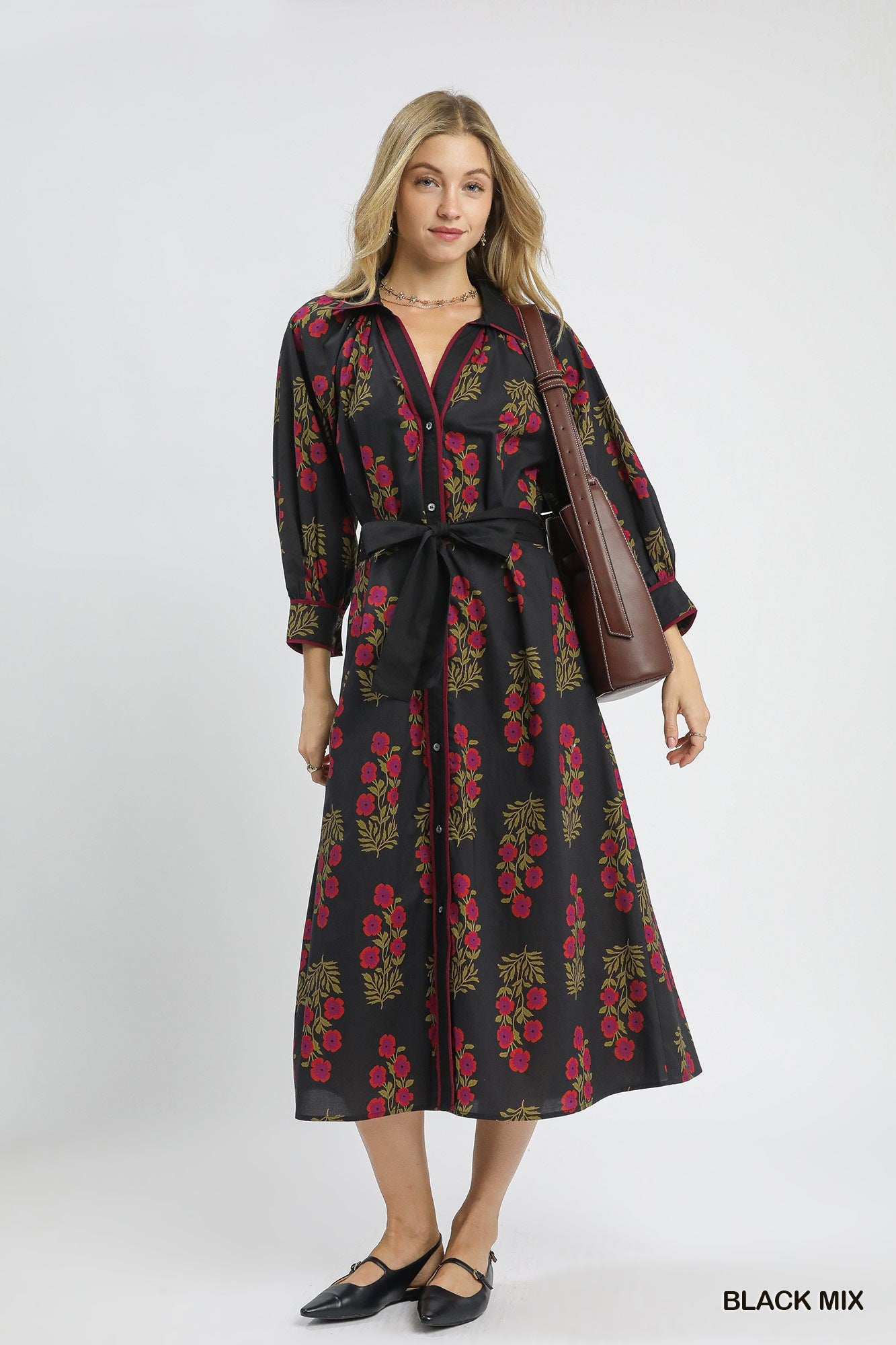 Black Floral Maxi Shirt Dress