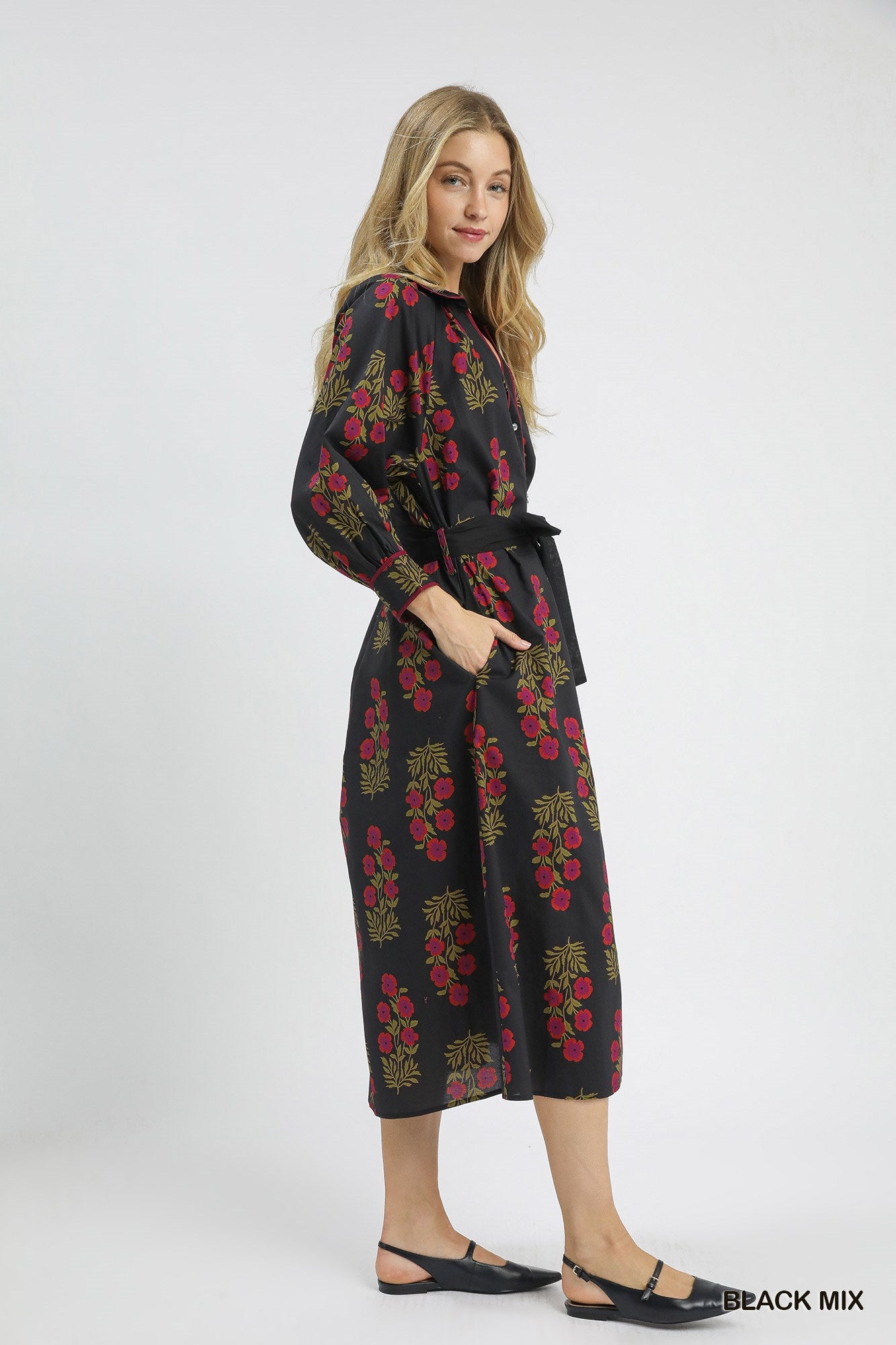 Black Floral Maxi Shirt Dress