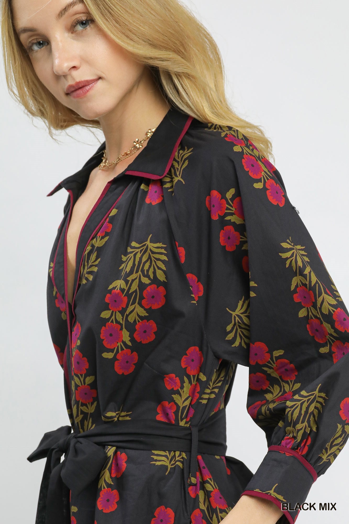 Black Floral Maxi Shirt Dress