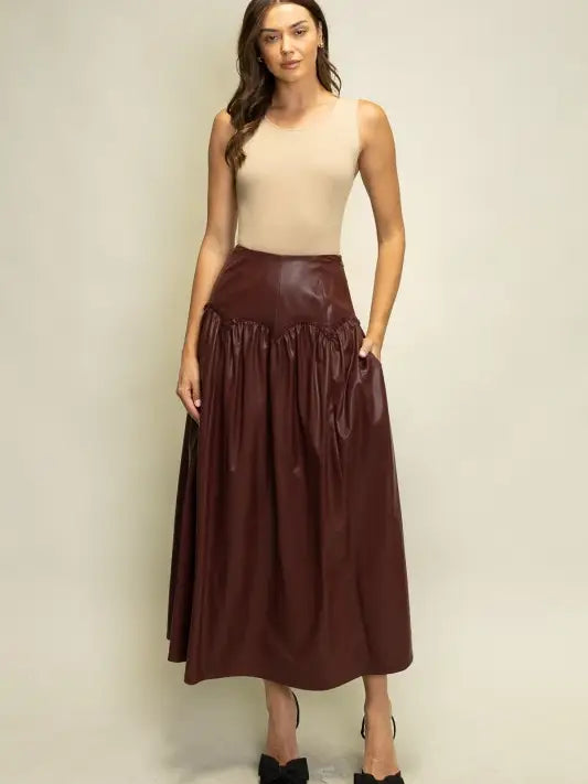 Bordeaux Gathered Midi Skirt