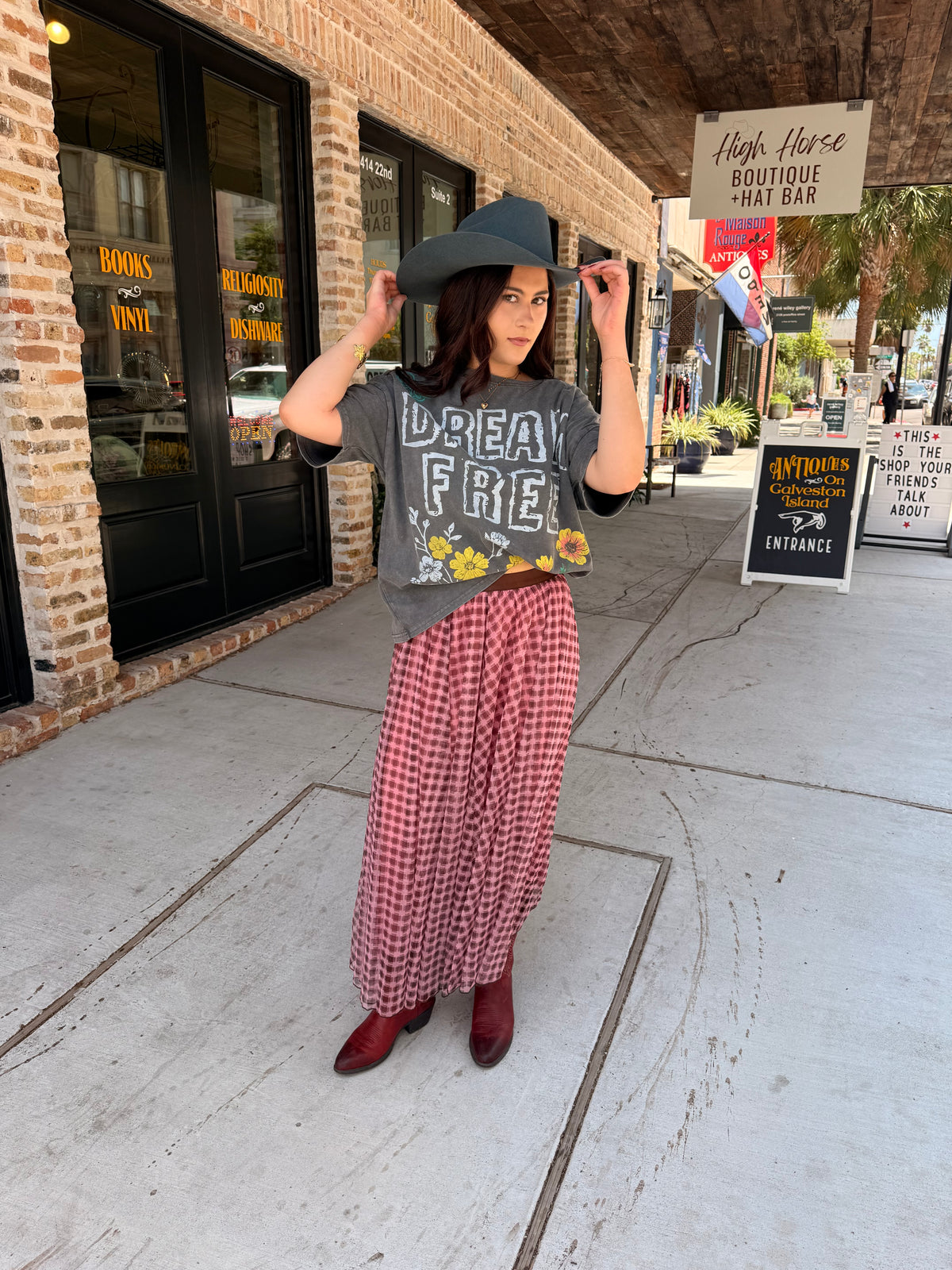 Pink and Brown Printed Mesh Long Skirt