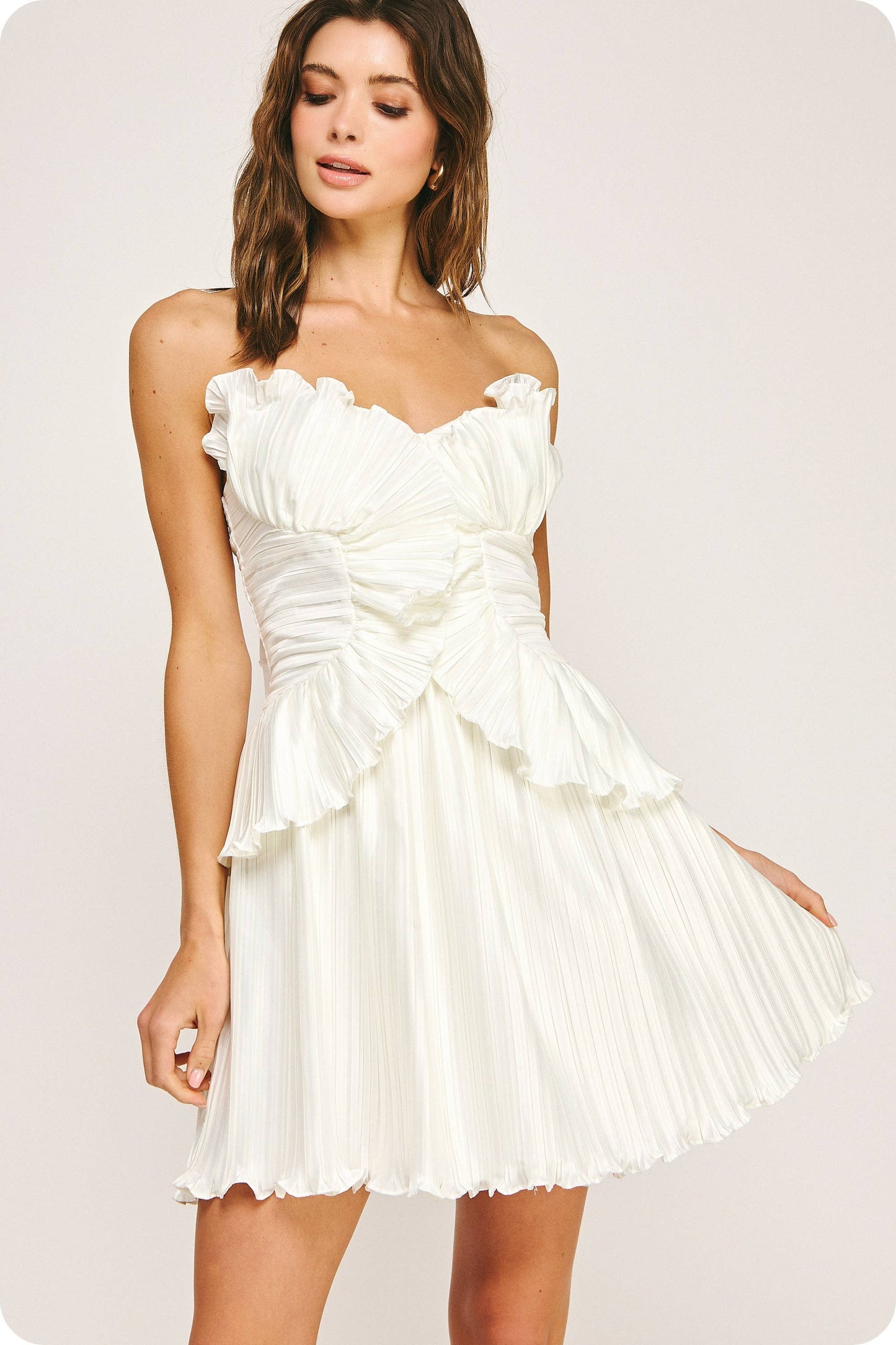Pleated Satin Layered Ruffle Mini Dress: Cobalt Blue / M